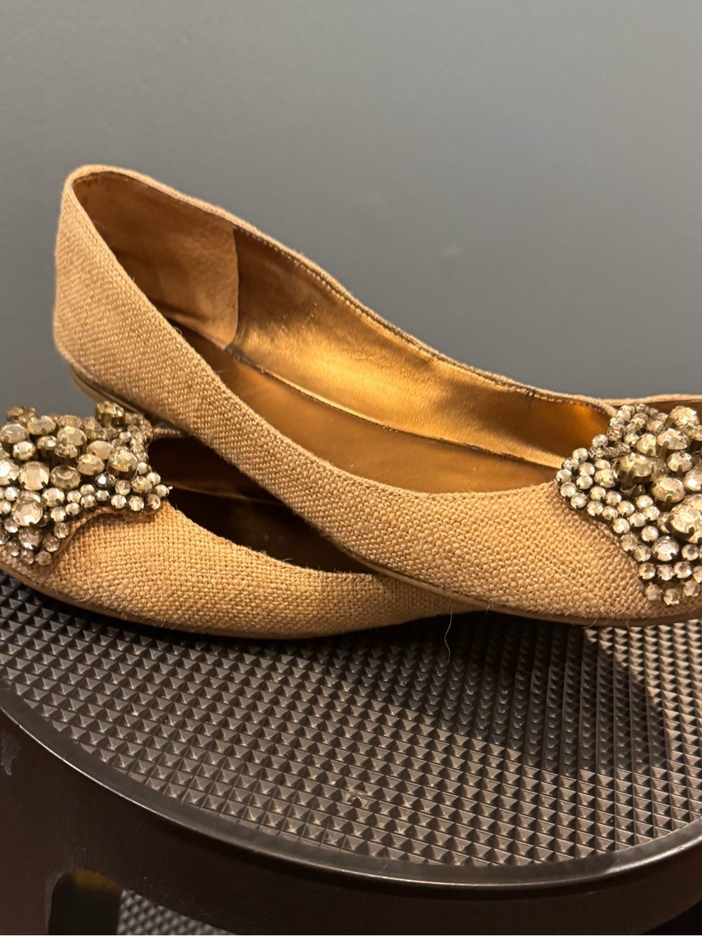 Nine West Tan Jeweled Ballet Flats